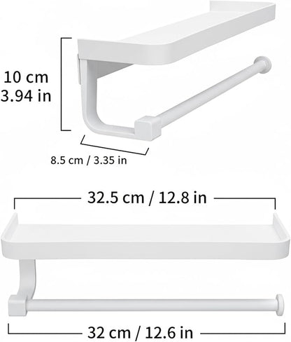 JOOM Hand Towel Holder for Bathroom -Paper Towel Holder Wall Mount - for Bathroom Black Paper Towel Holder with Shelf -Kitchen Towel Holder White