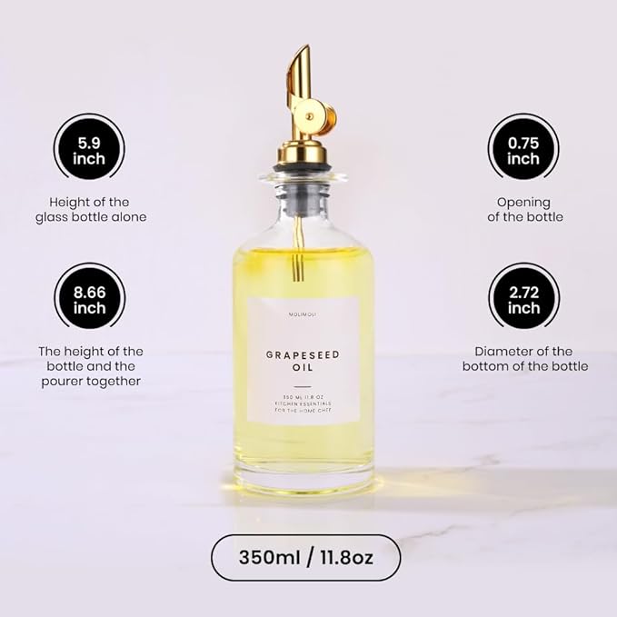 Molimoli Glass Oil Dispenser Bottle for Kitchen, Weighted Pourer, Olive Oil Cruet | 350ml, Set of 1 - Image 4