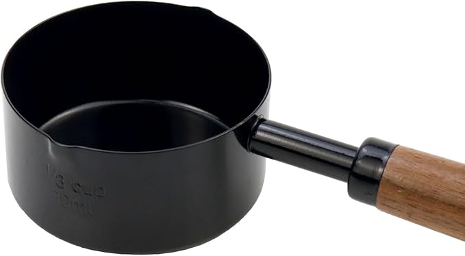 1pcs 1/3 Cup Measuring Cup with Wooden Handle Stainless Steel Measuring Scoop 80ml Measuring Spoon Black 1/3 Measuring Cups for Baking Cooking Wet and Dry Ingredients (80ml) - Image 4