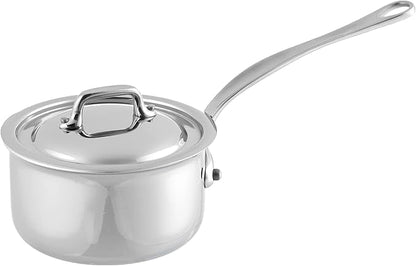 Mauviel M'Cook 5-Ply Polished Stainless Steel Sauce Pan With Lid, And Cast Stainless Steel Handle, 0.8-qt, Made In France