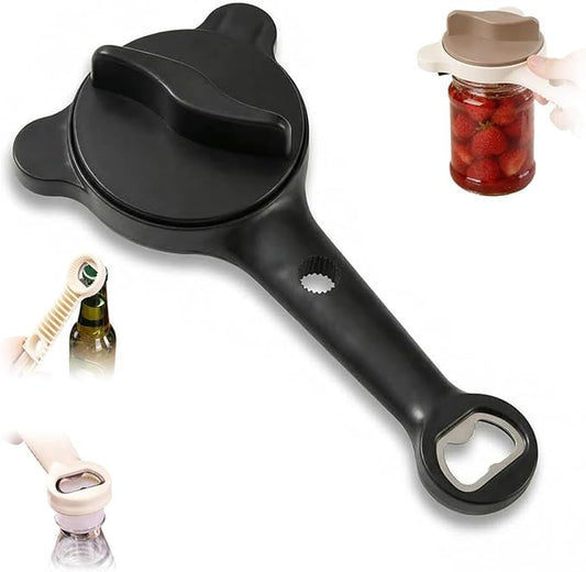 4-in-1 Jar Opener for Seniors -Adjustable Lid Opener with Non-Slip Grip, Stainless Steel Jar Lid Opener for Arthritis Sufferers, Fits Kitchen Jars, Bottles & Cans, Home Kitchen Helper(Black)