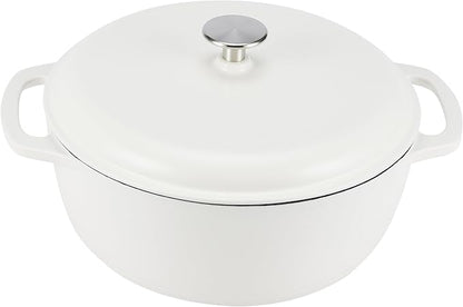 Amazon Basics Enameled Cast Iron Dutch Oven Pot with Lid, Round, Dual Handles, Heavy-Duty, Oven Safe for Stews, Roasting, Baking, 7.3-Quart, Matte White by AmazonBasics