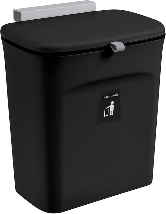 Tiyafuro 2.4 Gallon Kitchen Compost Bin for Counter Top or Under Sink, Hanging Small Trash Can with Lid for Cupboard/Bathroom/Bedroom/Office/Camping, Mountable Indoor Compost Bucket, Black by Tiyafuro