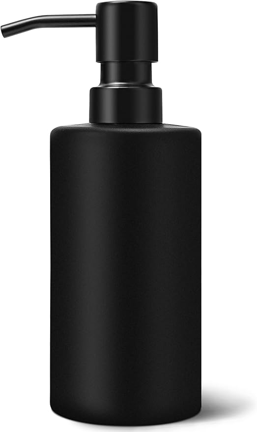 GMISUN Black Soap Dispenser, Hand Soap Dispenser for Bathroom, Dish Dispenser for Kitchen, 12 fl oz/350ml Glass Soap Bottle with Stainless Steel Pump, Modern Refillable Liquid Lotion Dispenser