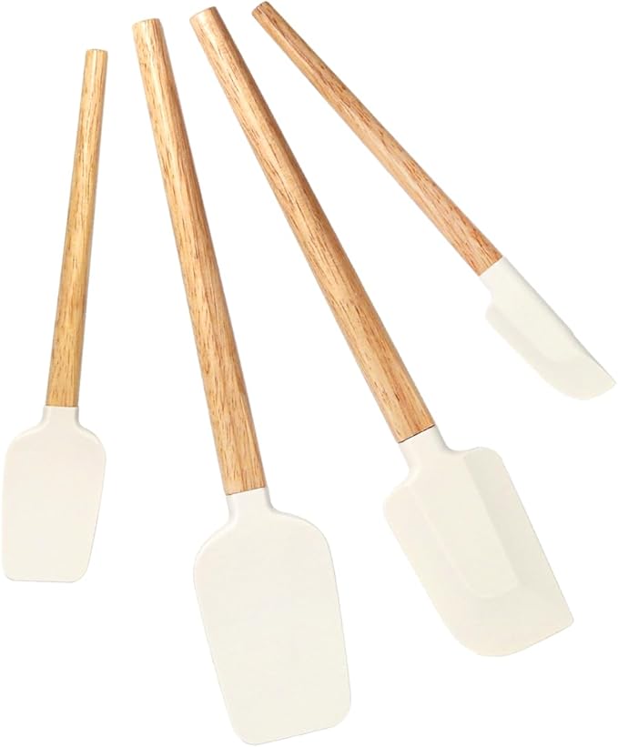 Silicone Spatula Set, Food Grade Rubber Spatula-4 Piece Nonstick Rubber Spatulas, Spoonula, Jar Scraper for Cooking, Baking, Mixing, Frosting - Heat Resistant Up to 600°F (4 Pcs Spatula Off-White) by HighQualityKitchenAccessory