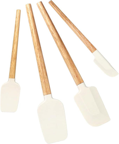 Silicone Spatula Set, Food Grade Rubber Spatula-4 Piece Nonstick Rubber Spatulas, Spoonula, Jar Scraper for Cooking, Baking, Mixing, Frosting - Heat Resistant Up to 600°F (4 Pcs Spatula Off-White) by HighQualityKitchenAccessory