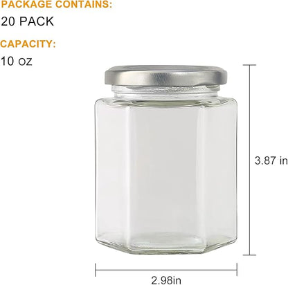 Accguan 20 Pcs 10 oz Glass Jars with Silver Lids, Mason Jars for Gifts, Crafts, Wedding, Spice, Extra Tags String