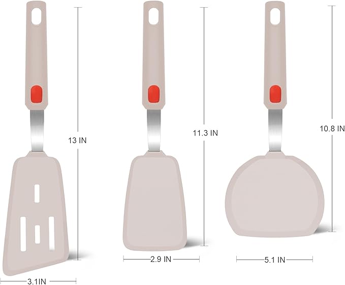 Beijiyi Silicone Spatula Turner Set of 3, 600°F Heat Resistant Nonstick Turner Spatulas for Kitchen Use, Large Flexible Silicone Cooking Utensils Rubber Spatula Set for Egg, Pancake, Fish (Khaki) - Image 2