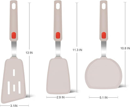 Beijiyi Silicone Spatula Turner Set of 3, 600°F Heat Resistant Nonstick Turner Spatulas for Kitchen Use, Large Flexible Silicone Cooking Utensils Rubber Spatula Set for Egg, Pancake, Fish (Khaki) - Image 2