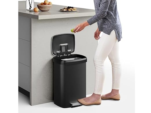 Garvee 13 Gal / 50L Large Plastic Trash Can for Kitchen, Step-On with Soft Close Lid, Liner Rim, Rustproof Garbage Bin, Rear Handle, Matte Black by Garvee