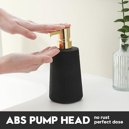 Small Soap Dispenser for Bathroom and Kitchen, Modern Farmhouse Striped Style Plastic Hand Soap Dish Soap Dispenser with Pump Matte Black and Gold - Image 3