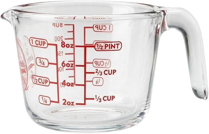 Mrs. Anderson's Baking Glass Measuring Cup, Borosilicate Glass, Precision Measures, For Hot And Cold Liquids, 1 Cup Capacity