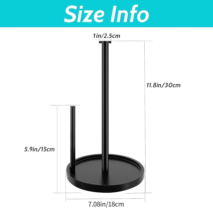 Paper Towel Holder Countertop, Standing Paper Roll Holder with Anti Slip Weighted Base, Stainless Steel Freestanding Paper Towel Holder for Kitchen, Black - Image 7