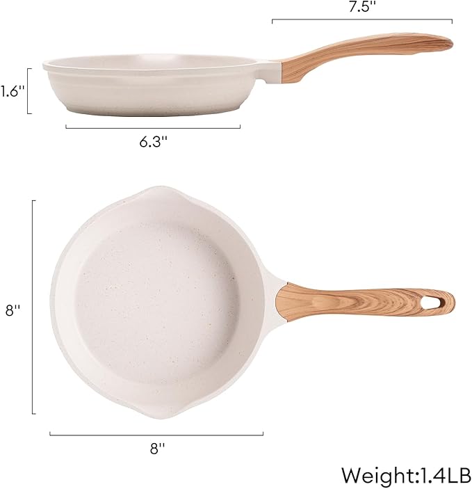 JEETEE 8 Inch Nonstick Frying Pan Stone Coating Cookware, Nonstick Omelette Skillet with Soft Touch Handle, Compatible with All Stoves - Image 10