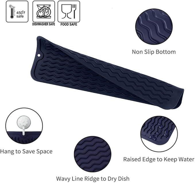 MicoYang Silicone Dish Drying Mat for Multiple Usage,Easy clean,Eco-friendly,Heat-resistant Silicone Mat for Kitchen Counter,Sink,Bar,Bottle,or Cup Navy Blue M 17 inches x 6 inches - Image 3