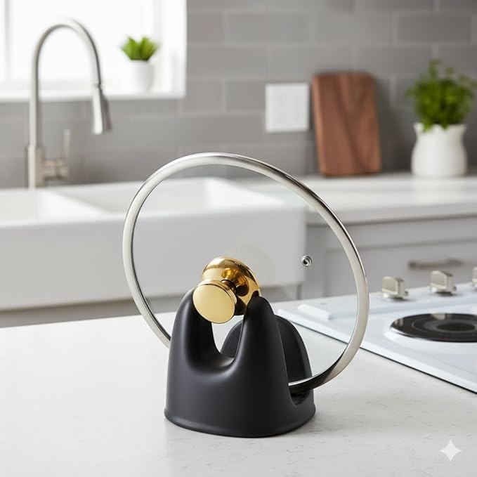Nihow Pot Lid Holder: Stable Ceramic Pan Lid Holder for Kitchen Counter Decor/Counter top/Stove Top- Heat Resistant & Dishwasher Safe - Matte Black (1 PC) - Image 6