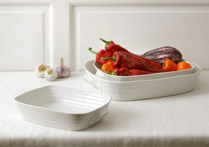 Portmeirion Sophie Conran Handled Roasting Dish, White Porcelain Bakeware - 15 x 11 Inch Rectangular 3 Quart Oven, Microwave, Freezer Safe Pan - Durable Cookware for Baking & Serving
