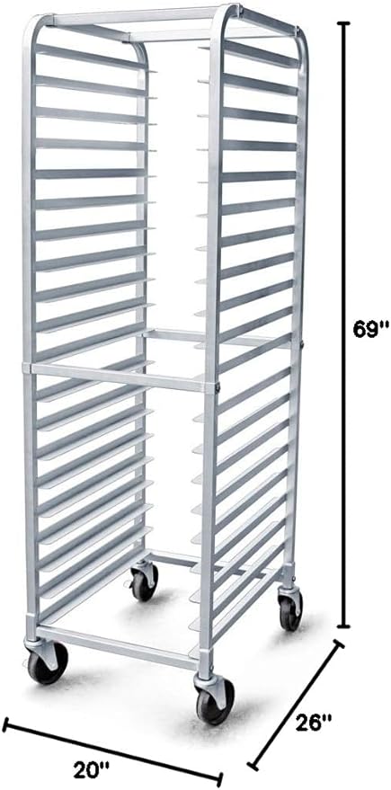 New Star Foodservice 36527 Commercial-Grade Aluminum 20-Tier Sheet Pan/Bun Pan Rack, 26" L x 20" W x 69" H with Brake Wheels Silver - Image 9