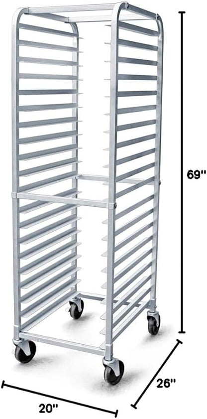 New Star Foodservice 36527 Commercial-Grade Aluminum 20-Tier Sheet Pan/Bun Pan Rack, 26" L x 20" W x 69" H with Brake Wheels Silver - Image 9