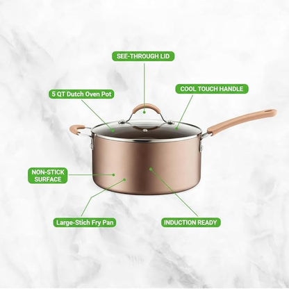 NutriChef 14-Piece Pots and Pans Set Non Stick – Induction Cookware Set, PFAS-Free Nonstick Cookware for All Cooktops, Includes Kitchen Utensils - Image 4