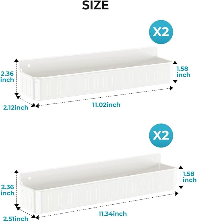 Nieifi Spice Rack Wall Mount, Spice Organizer for Spice Jars, Screw or Adhesive Hanging Organizer for Kitchen Cabinet or Pantry Door, 4 Pack, White, ABS Plastic - Image 2