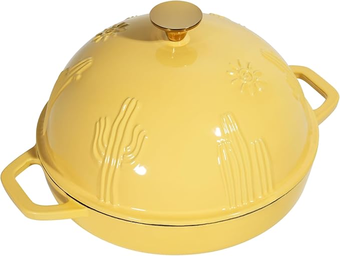 Flavehc Cast Iron Bread Oven With Cloche Lid for Baking - Yellow Enameled Dutch Oven With Dome Lid for Sourdough - 5 qt - Image 2