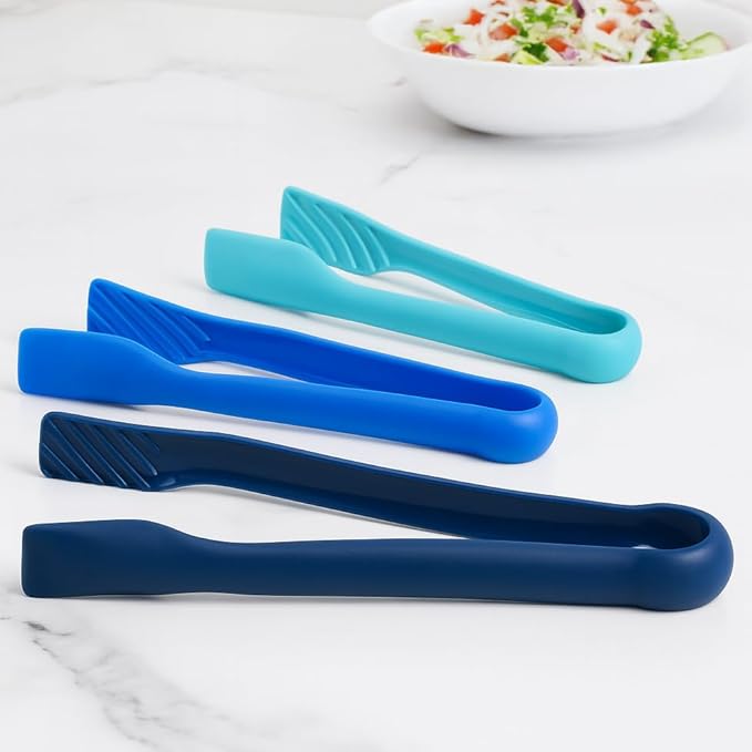 DecorRack 3 Pcs 6” x 8” x 10” Multi Colored Plastic Tong Set, 3 Pack Durable BPA-Free Quality Heavy Duty Designed for BBQ, Grilling, Salad, Buffets and Kitchen (Blue)