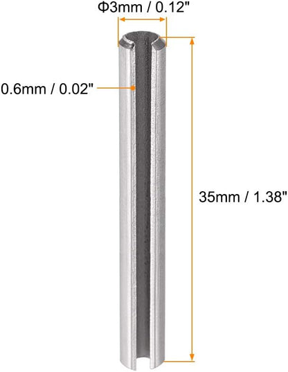 uxcell Slotted Spring Pin - M3 x 35mm 304 Stainless Steel Split Spring Roll Dowel Pins Plain Finish 20Pcs
