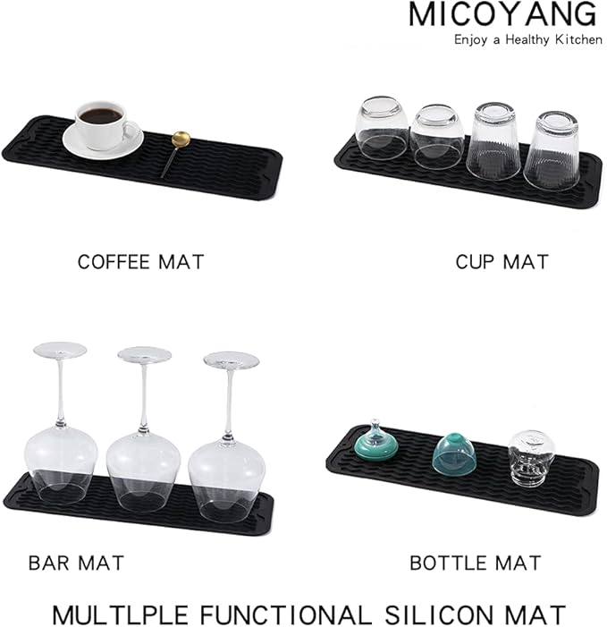 MicoYang Silicone Dish Drying Mat for Multiple Usage,Easy clean,Eco-friendly,Heat-resistant Silicone Mat for Kitchen Counter,Sink,Bar,Bottle,or Cup Black M 17 inches x 6 inches - Image 4