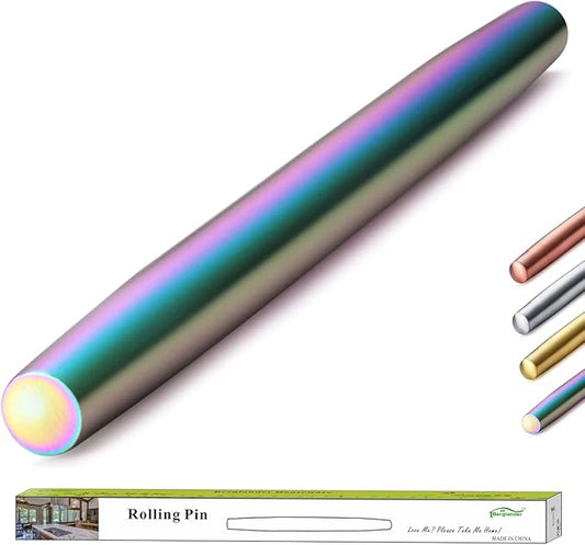 Berglander Rainbow Rolling Pin, 16.7 Inches Stainless Steel Colorful Matte Finish With Rainbow Titanium Plating Rolling Pin For Baking Pizza Dough, Pie, Cookie, Gift Ideas For Bakers. by Berglander