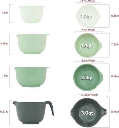 Glad Mixing Bowls with Pour Spout, Set of 4 - Nesting Plastic Bowls (1.2qt, 1.9qt, 2.8qt, and 3qt with Handle) - Non Slip Base, Dishwasher Safe Kitchen Cooking and Baking Supplies, Green - Image 5