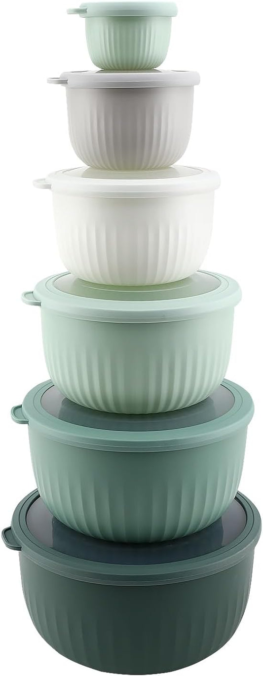 COOK WITH COLOR Prep Bowls with Lids- Wide and Deep Nesting Plastic Small Mixing Bowl Set with Lids, 12 Piece Set - Deep Bowls, Sage by CookwithColor