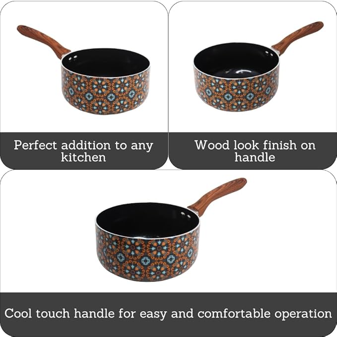 IMUSA 2 Quarts Talavera Nonstick Saucepan with Wood Look Handle, Ceramic Coated - Image 2