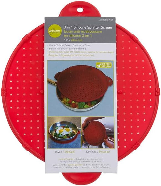 Luciano Housewares Multifunctional Frying Pan Silicone Splatter Screen, Red, Large