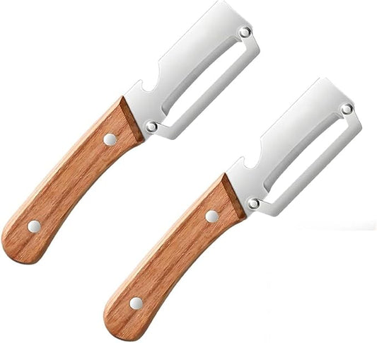 MultiFunctional Vegetable Peeler for Kitchen，Multifunctional Vegetable Peeler with Wooden Handle and Bottle Opener，2-in-1 Stainless Steel Kitchen Tool for Fruit Apple Potato Pumpkin Papaya (2) by Unknown