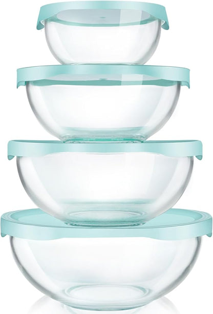 Luvan Borosilicate Clear Glass Mixing Bowls with Lids Set of 4 (0.53qt, 1.1qt, 2.1qt, 3.7qt), Space Saving Nesting Bowls Large Kitchen Salad Bowls for Meal Preping,Baking,Mixing,Dishwasher Safe by Luvan