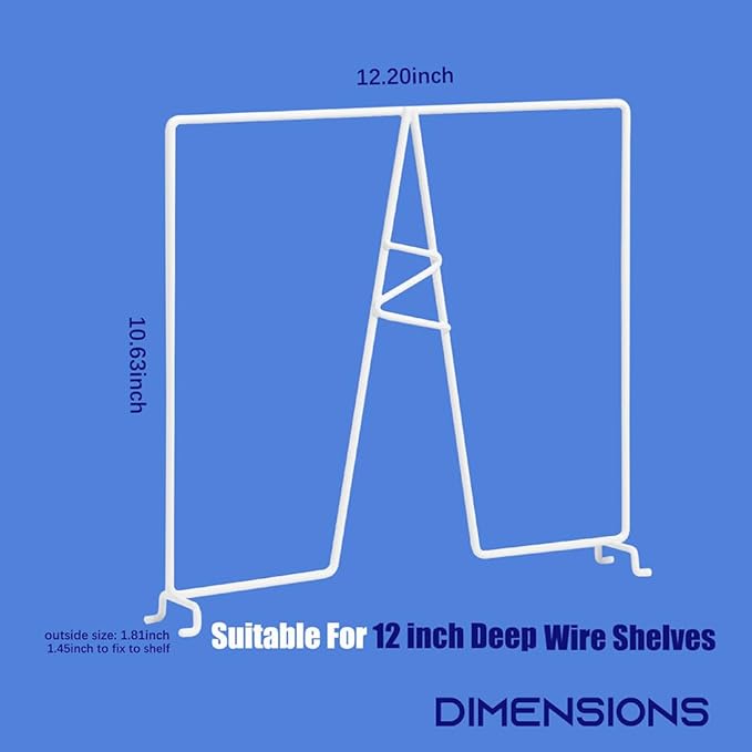 Wire Shelf Dividers - White Closet Organization & Storage Organizer - No Tool Shelf Divider for Wire Shelves - Metal Shelf Accessories – for 12“ Deep Wire Shelves – Tall 12” Height – 12 Pack