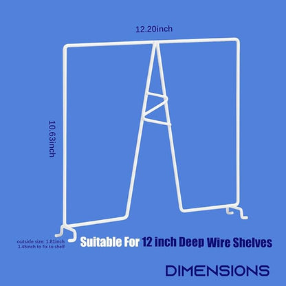 Wire Shelf Dividers - White Closet Organization & Storage Organizer - No Tool Shelf Divider for Wire Shelves - Metal Shelf Accessories – for 12“ Deep Wire Shelves – Tall 12” Height – 8 Pack