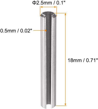 uxcell Slotted Spring Pin - M2.5 x 18mm 304 Stainless Steel Split Spring Roll Dowel Pins Plain Finish 20Pcs
