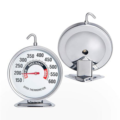 Oven Thermometer Extra Large 3" with Easy-Read Dial | 150-600F Pro Accurate Temp Gauge for Kitchen, Baking, Grill & Meat | Hang or Stand for Gas/Electric Ovens