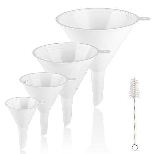 4 PCS Plastic Kitchen Funnel Set with Clean Brush, Food Grade Funnel for Kitchen Use Filling Bottles, Liquid, Protein Powder, Multifunctional Funnels for Cooking, Lab and Automotive Use by Unknown