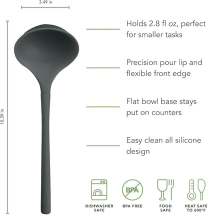 Tovolo Flex Core Small Silicone Ladle Charcoal Gray Heat Safe Silicone Soup Ladle BPA Free, Dishwasher Safe Small Kitchen Ladle with Precision Pour Lip for Serving Sauces Soups Gravies