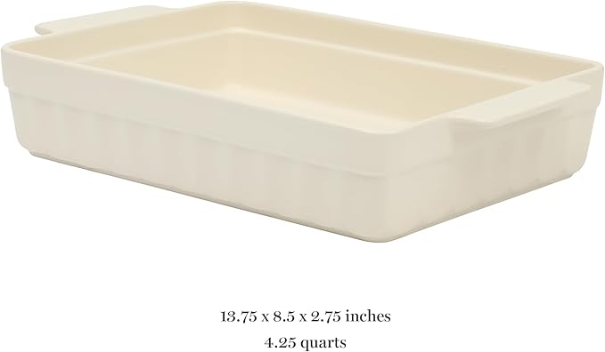 Martha Stewart Broadbrook Ceramic Bakeware, 13x9 Inch Rectangular Baking Dish with Handles, Cream Glazed Stoneware for Casseroles, Lasagna, Roasts & Desserts, Oven & Dishwasher Safe - Image 3