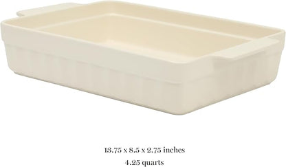 Martha Stewart Broadbrook Ceramic Bakeware, 13x9 Inch Rectangular Baking Dish with Handles, Cream Glazed Stoneware for Casseroles, Lasagna, Roasts & Desserts, Oven & Dishwasher Safe - Image 3