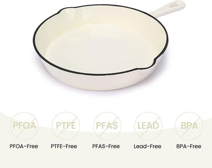 QuliMetal Enameled Cast Iron Cookware Set, 5-Piece – 2.3QT Dutch Oven, 4.7QT Braiser, 10" Skillet, 9x5" Oval Bread Pan & Rack – Versatile Oven-Safe Enamel Cast Iron Pots and Pans for Home Cooking