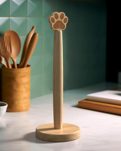 KitchLife Cute Wooden Paper Towel Holder Countertop - Solid Freestanding Paper Towel Dispenser Stand Organizer with Anti-Skid Base (Paw) by OverDoorHooksKitchenSupplies
