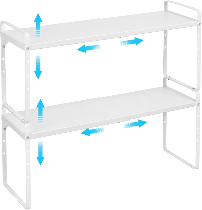 15.5 to 25.5 Inch Expandable Kitchen Cabinet Organizer Shelf, 30 LBS Heavy Duty Stackable Kitchen Counter Storage Shelves Organizers, 2 Pack Adjustable Small Storage Shelf Rack For Cabinet Cupboard by X-cosrack