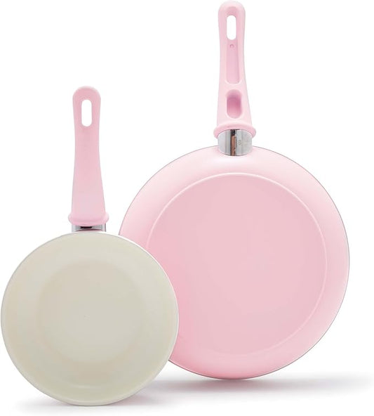 GreenLife Non Stick Fry Pan Set (7" & 10"), Non-Toxic PFAS-Free Ceramic Skillets, Dishwasher & Oven Safe, Egg Omelet Frying Pans, Stay- Cool Handles, Kitchen Home Cooking Essentials, Pink by GreenLife