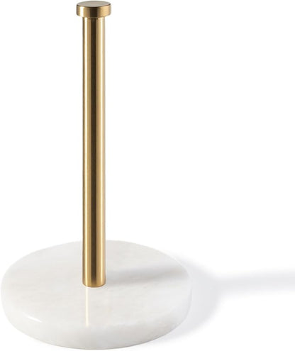 Koville African Genuine Marble Paper Towel Holder Countertop, 6" Stone Base Gold Rod Paper Towel Holder Stand for Kitchen Storage, for Standard or Jumbo-Sized Rolls by Koville