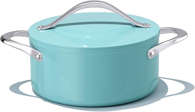 CookinCraze Stock Pot 4.5qt Dutch Oven with Lid (9.5"x 4") Nonstick Ceramic Coated Non-Toxic PFAS-Free Even Heat Distribution for Braising, Baking Bread & Soups, Compatible for All Cooktops(Induction/Gas/Electric) Oven Safe to 500°F (Caribbean Blue)